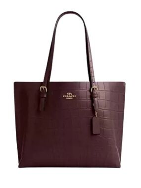 Coach Croc-Embossed Leather Tote in Burgundy